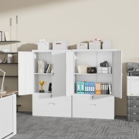 Greenvelly Metal Storage Cabinet With Drawer 51 White Lateral File Cabinet With Doors And Shelves Steel Metal Filing Locker