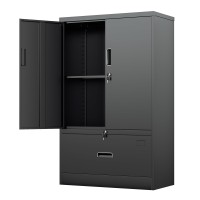 Greenvelly Metal Storage Cabinet With Drawer 51 Black Metal File Cabinet With Doors And Shelves Steel Lateral File Cabinet