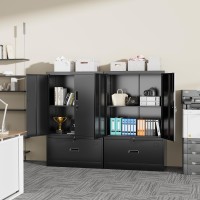 Greenvelly Metal Storage Cabinet With Drawer 51 Black Metal File Cabinet With Doors And Shelves Steel Lateral File Cabinet