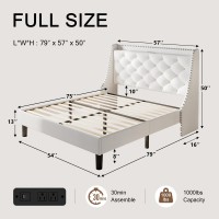 Einhomn Full Size Velvet Bed Frame With Wingback Button Tufted Storage Headboard Upholstered Platform Bed With Typec Ports Wo