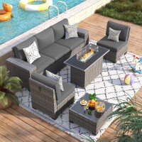 Vonzoy 7 Piece Patio Furniture Set With Fire Pit Table Outdoor Conversation Sets Wicker Rattan Sectional Sofa With Coffee Table