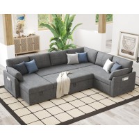 Vanacc Pull Out Sofa 112 Inch Oversized U Shape Sleeper Sofa Couch With Storage Chaise 3 Seater Comfy Couch With Pull Out Be