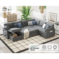 Vanacc Pull Out Sofa 112 Inch Oversized U Shape Sleeper Sofa Couch With Storage Chaise 3 Seater Comfy Couch With Pull Out Be