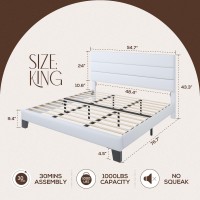 Weeway King Bed Frame Platform Bed With Velvet Upholstered Headboard And Wooden Slats Support Heavy Duty Mattress Foundation N