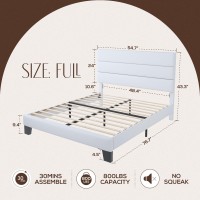 Weeway Full Size Bed Frame Platform Bed With Velvet Upholstered Headboard And Wooden Slats Support Heavy Duty Mattress Foundati