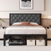 Fluest Full Bed Frame With Headboard Pu Leather Upholstered Bed Frame Platform All Metal Slats Support Platform Bed Frame With S