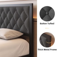 Fluest Full Bed Frame With Headboard Pu Leather Upholstered Bed Frame Platform All Metal Slats Support Platform Bed Frame With S