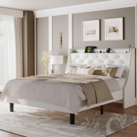 Feonase Full Size Bed Frame With Velvet Luxury Wingback Upholstered Button Tufted Storage Headboard Full Platform Bed With Char