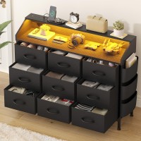 Lulive Dresser For Bedroom With 9 Drawers Chest Of Drawers With Socket Led Light Pu Storage Dresser Organizer Unit For Livi