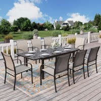 Heras House 9 Pieces Patio Dining Set Outdoor Table Chairs Set For 8 8 X Brown Dining Chair And 1 X Extendable Metal Dining T