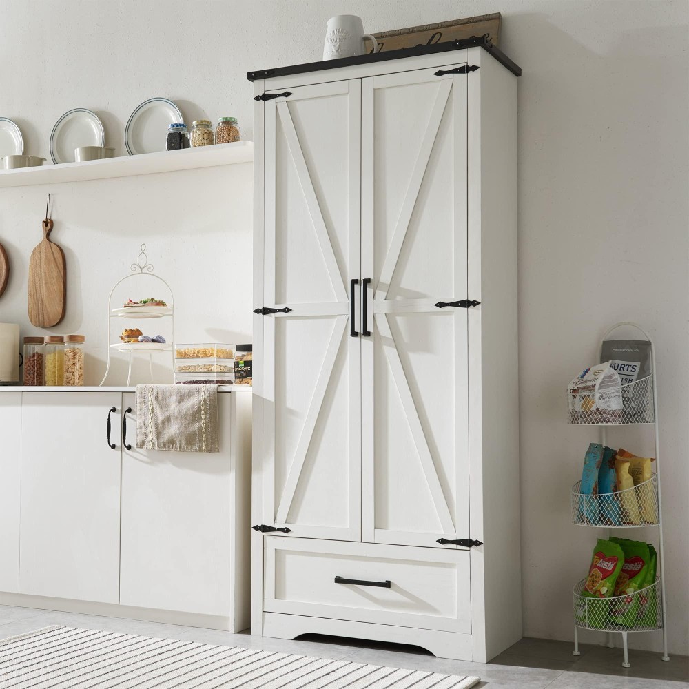 Jxqtlingmu Farmhouse Kitchen Pantry Cabinet 72 Tall Wood Kitchen Storage Cabinets With Adjustable Shelves 2 Barn Doors D