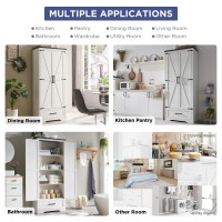 Jxqtlingmu Farmhouse Kitchen Pantry Cabinet 72 Tall Wood Kitchen Storage Cabinets With Adjustable Shelves 2 Barn Doors D