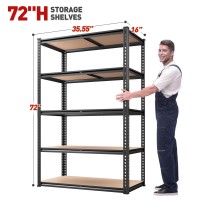 Reibii 2020Lbs Storage Shelves 5 Tier Garage Shelving Heavy Duty 72 H X 3555 W X 16 D Adjustable Metal Shelving Unit For