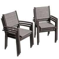 Flamaker Patio Chairs Textilene Outdoor Chairs Set Of 6 Stackable Dining Chair For Backyard Deck Grey