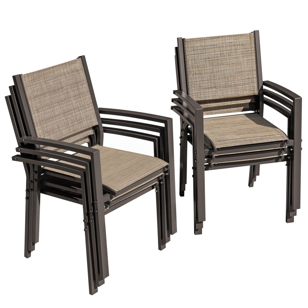 Flamaker Patio Chairs Textilene Outdoor Chairs Set Of 6 Stackable Dining Chair For Backyard Deck Brown