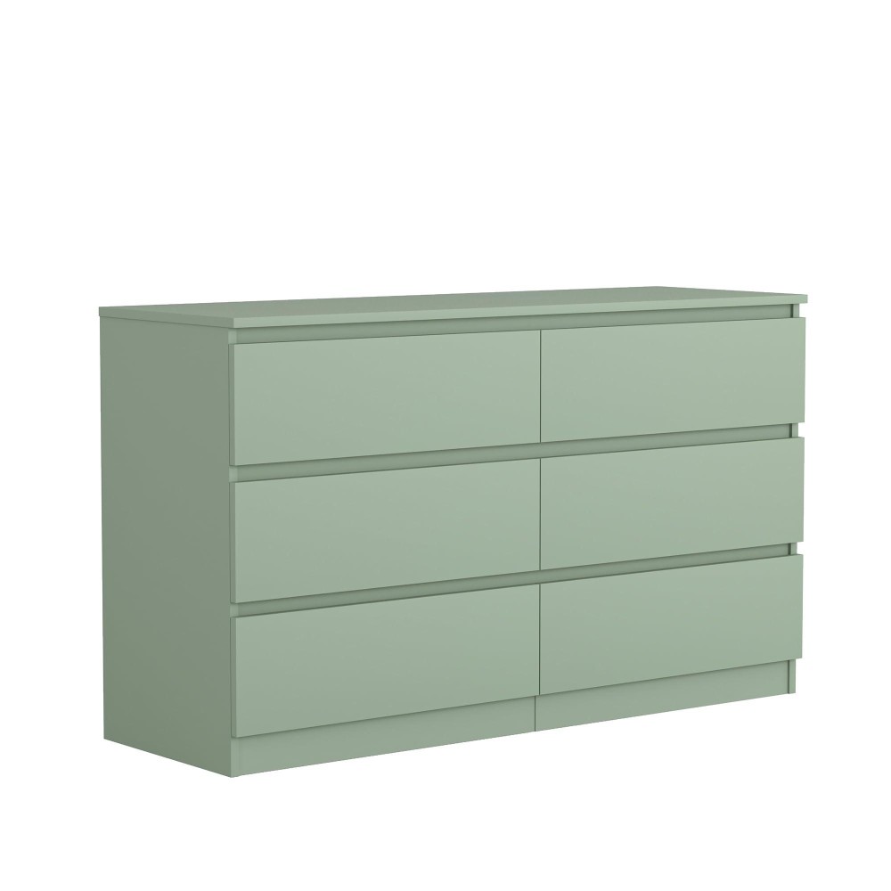 Vibe Dine 6 Drawer Double Dresser Modern Chest Of Drawers With Wide Storage For Closet Bedroom Living Room Light Green