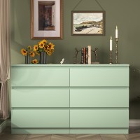 Vibe Dine 6 Drawer Double Dresser Modern Chest Of Drawers With Wide Storage For Closet Bedroom Living Room Light Green