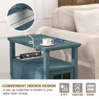 Hifyobro End Table With Hidden Charging Station Narrow Side Table With Storage Nightstand For Small Spaces With Usb Ports Po