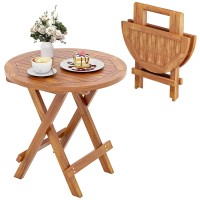 Yitahome Teak Wood Outdoor Side Table 2Pcs Patio Folding Round End Table With Xframe Outdoor Bistro Table Ideal For Backyard