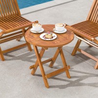 Yitahome Teak Wood Outdoor Side Table 2Pcs Patio Folding Round End Table With Xframe Outdoor Bistro Table Ideal For Backyard