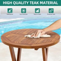 Yitahome Teak Wood Outdoor Side Table 2Pcs Patio Folding Round End Table With Xframe Outdoor Bistro Table Ideal For Backyard