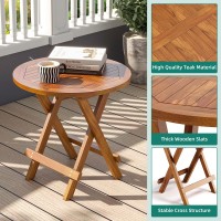 Yitahome Teak Wood Outdoor Side Table 2Pcs Patio Folding Round End Table With Xframe Outdoor Bistro Table Ideal For Backyard