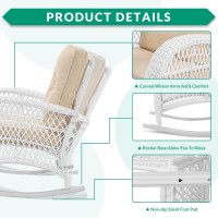 Vivijason Outdoor Wicker Rocking Chair Patio Rattan Rocker Chair With Cushions Steel Frame Allweather Rocking Lawn Wicker F