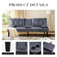 Colamy Futon Sofa Bedleather Small Futon Couch Futon Lounge Sofa Futon Convertible With Cup Holder Removable Armrest Adjust