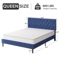 Hombck Bed Frame Queen Size With Headboard Queen Bed Frame Upholstered Platform Bed With Fabric Headboard Wood Slats Support