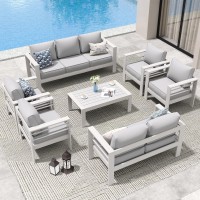 Amopatio Aluminum Patio Furniture Set 10 Pieces Modern Patio Conversation Sets Outdoor Sectional Metal Sofa With Coffee Table