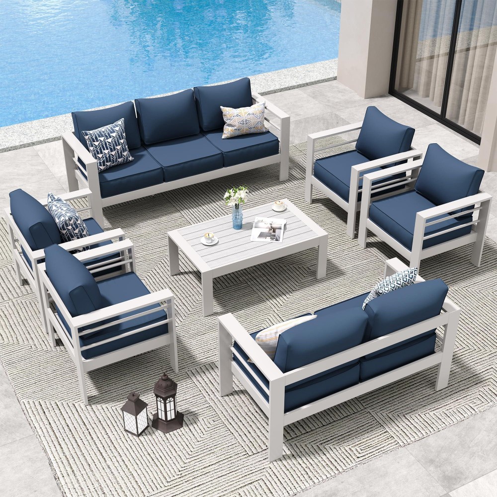 Amopatio Aluminum Patio Furniture Set 10 Pieces Modern Patio Conversation Sets Outdoor Sectional Metal Sofa With Coffee Table