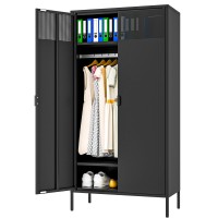 Ustamio 71 Inches Black Metal Wardrobe Cabinet With Hanging Rod Metal Armoire Wardrobe Closet With Doors For Bedroom Office L