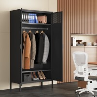 Ustamio 71 Inches Black Metal Wardrobe Cabinet With Hanging Rod Metal Armoire Wardrobe Closet With Doors For Bedroom Office L