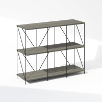 Furinno Wire 3Tier Industrial Style Metal Frame Bookcase Display Shelf 35 Wide Finn Oak