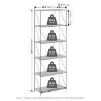 Furinno Wire 6Tier Industrial Style Metal Frame Bookcase Display Shelf 24 Wide Finn Oak