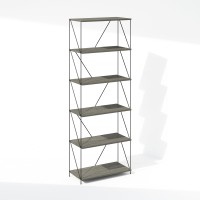 Furinno Wire 6Tier Industrial Style Metal Frame Bookcase Display Shelf 24 Wide Finn Oak