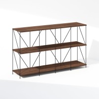 Furinno Wire 3Tier Industrial Style Metal Frame Bookcase Display Shelf 47 Wide Walnut Cove