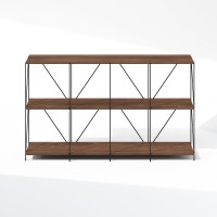 Furinno Wire 3Tier Industrial Style Metal Frame Bookcase Display Shelf 47 Wide Walnut Cove