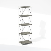 Furinno Wire 5Tier Industrial Style Metal Frame Bookcase Display Shelf 16 Wide Finn Oak