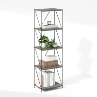 Furinno Wire 5Tier Industrial Style Metal Frame Bookcase Display Shelf 16 Wide Finn Oak