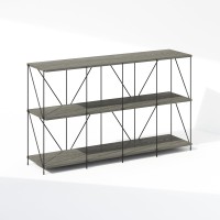 Furinno Wire 3Tier Industrial Style Metal Frame Bookcase Display Shelf 47 Wide Finn Oak