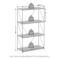 Furinno Wire 4Tier Industrial Style Metal Frame Bookcase Display Shelf 24 Wide Walnut Cove