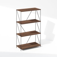 Furinno Wire 4Tier Industrial Style Metal Frame Bookcase Display Shelf 24 Wide Walnut Cove