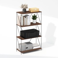 Furinno Wire 4Tier Industrial Style Metal Frame Bookcase Display Shelf 24 Wide Walnut Cove