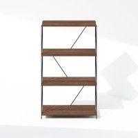 Furinno Wire 4Tier Industrial Style Metal Frame Bookcase Display Shelf 24 Wide Walnut Cove