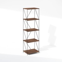 Furinno Wire 5Tier Industrial Style Metal Frame Bookcase Display Shelf 16 Wide Walnut Cove