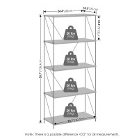 Furinno Wire 5Tier Industrial Style Metal Frame Bookcase Display Shelf 24 Wide Finn Oak