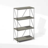 Furinno Wire 4Tier Industrial Style Metal Frame Bookcase Display Shelf 24 Wide Finn Oak