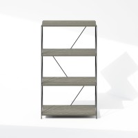 Furinno Wire 4Tier Industrial Style Metal Frame Bookcase Display Shelf 24 Wide Finn Oak