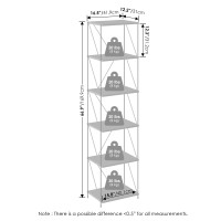 Furinno Wire 6Tier Industrial Style Metal Frame Bookcase Display Shelf 16 Wide Finn Oak